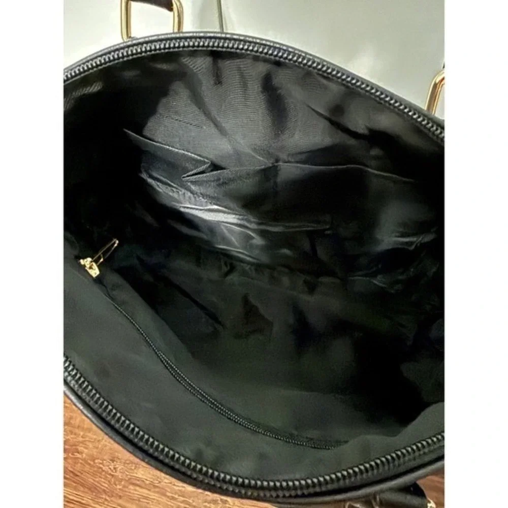 BENOSS MILAN Black Faux Leather Satchel Handbag‎ Gold Tone Hardware